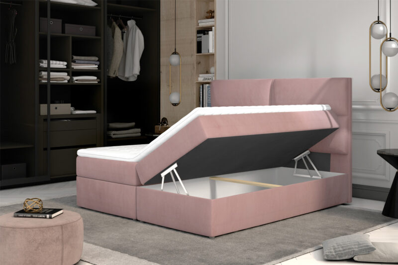 ANGELINA 04 boxpringová posteľ 180 x 200 cm, Kronos 19 Manželská posteľ Angelina patrí k boxpringovým posteliam, ktoré zosobňujú eleganciu, luxus a pohodlný odpočinok v jednom. Je vyrobená z kvalitných materiálov, čo zaisťuje jej dlhodobé používanie. Poskytuje vysoký komfort, ktorý ocení aj náročnejší zákazník. Táto moderná boxpringová posteľ sa stane neoddeliteľnou súčasťou vášho domova.V spodnej časti postele Angelina sa nachádzajú 2 priestranné úložné priestory. Nad úložným priestorom je zabudovaný matrac, ktorý je vyplnený bonellovými pružinami v spojení s PUR penou o hustote T-25. Na ňom sa nachádza TOPPER - vrchný krycí matrac. Je vyplnený kvalitnou PUR penou. Topper eliminuje medzeru medzi matracmi a vytvára tak hladký povrch na spanie. Vysoké čelo postele slúži ako mäkká opierka hlavy. Plní nie len estetickú funkciu, ale tiež chráni stenu pred oderom. Manželská posteľ Angelina je čalúnená pevnou a kvalitnou poťahovou látkou Kronos 19.  Rozmery postele (š,v,h): 185 x 124 x 210 cm. Výška spacej plochy: 54 cm. Výška nožičiek: 3 cm. Spacia plocha: 180 x 200 cm. Výška matraca: 15 cm. Výška toppera: 4 cm. Ďalšie charakteristiky:Tvrdosť matraca - H3Jednostranný matracHypoalergénny poťahPoťah je snímateľný (na zips) - možnosť prať na 40°CV našej ponuke nájdete aj ďalšie prevedenia tejto štýlovej postele.Dodávame v demontovanom stave.