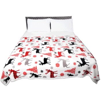 ANIME: Obojstranná baránková deka Anime 150x200 cm - biela / zimný vzor; materiál: polyester; rozmery (DxŠ): 200x150 cm.