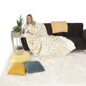 KONDELA Ardle Typ 1 obojstranná baránková deka 150x200 cm smotanová / vzor kvety – Obrázok 8