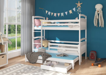 Drevená poschodová posteľ s prístelkou ARKUS 90x200 cm je vyrobená v neutrálnom prevedení biela. Táto multifunkčná posteľ ušetrí v izbe množstvo miesta, ponúkne však plnohodnotný priestor pre pokojný spánok a ostane tak viac miesta v izbičke na hranie a učenie sa. Vyrobená je z pevného, kvalitného…