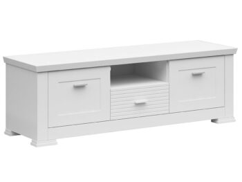 Vyberte si kvalitný nábytok do svojej obývačky. Predstavujeme Vám moderný TV stolík Aryan 2D1S v elegantnej bielej farbe od značky Kondela. Tento produkt je vyrobený z laminovanej DTD, čo je aglomerovaný materiál známy svojou vysokou odolnosťou a dlhou životnosťou.