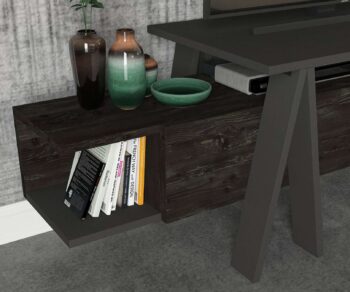 Predstavujeme ASPEN, TV stolík, ktorý prináša do vašej obývačky eleganciu a funkčnosť. Tento štýlový nábytok v kombinácii tmavo hnedej a antracitovej farby je navrhnutý tak, aby poskytoval praktické a estetické riešenie pre vaše multimediálne zariadenia a ďalšie potreby.Detailné špecifikácieTyp tovaru: TV stolíkMateriál: Kvalitná LTD s hrúbkou materiálu 18 mm, zaisťujúca odolnosť a dlhú životnosť.Rozmery: 160 x 50.7 x 45 cm, ideálny pre moderné obývacie priestory.Farba: Kombinácia tmavo hnedej a antracitovej, ktorá dodáva priestoru sofistikovaný a moderný vzhľad.Vybavenie: Regálka, poskytujúca dostatok úložného priestoru pre elektroniku, knihy alebo dekorácie.Počet dverí, dvierok: Bez dverí, čo umožňuje ľahký prístup a otvorený vzhľad.Dodatočné informácie: Produkt je dodávaný v demontovanom stave, čo uľahčuje transport a montáž.TV stolík ASPEN je ideálnou voľbou pre tých, ktorí hľadajú moderný a funkčný nábytok s elegantným vzhľadom. Jeho tmavo hnedá a antracitová farba a minimalistický dizajn prinášajú do vášho domova teplo a moderný štýl.