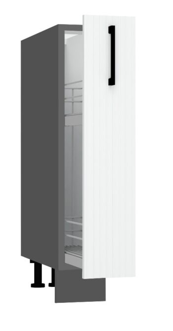 Kuchyňa ATENA je štýlový a atraktívny nábytok v retro štýle. Kuchyňa je kombináciou minimalizmu, modernosti a klasickej elegancie v jednej podobe.Korpus nábytku je vyrobený zo 16 mm hrubej LTD dosky. Predné dvierka sú z MDF dosky s hrúbkou 16 mm. Sú potiahnuté PVC fóliou. Dolná kuchynská skrinka je v bielej farbe v matnom prevedení.Rozmery (š,v,h): 15 x 82 x 52,4 cm.Súčasťou je sokel v šedej farbe a nožičky.Pracovná doska a úchyty nie sú v cene. Je potrebné ich doobjednať.Dodávame v demontovanom stave.