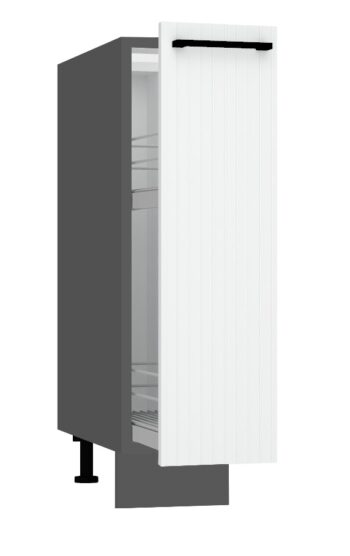 Kuchyňa ATENA je štýlový a atraktívny nábytok v retro štýle. Kuchyňa je kombináciou minimalizmu, modernosti a klasickej elegancie v jednej podobe.Korpus nábytku je vyrobený zo 16 mm hrubej LTD dosky. Predné dvierka sú z MDF dosky s hrúbkou 16 mm. Sú potiahnuté PVC fóliou. Dolná kuchynská skrinka je v bielej farbe v matnom prevedení.Rozmery (š,v,h): 20 x 82 x 52,4 cm.Súčasťou je sokel v šedej farbe a nožičky.Pracovná doska a úchyty nie sú v cene. Je potrebné ich doobjednať.Dodávame v demontovanom stave.