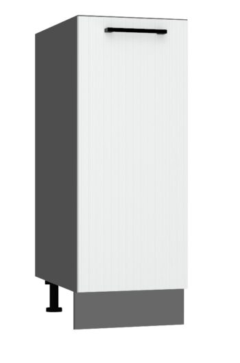 Kuchyňa ATENA je štýlový a atraktívny nábytok v retro štýle. Kuchyňa je kombináciou minimalizmu, modernosti a klasickej elegancie v jednej podobe.Korpus nábytku je vyrobený zo 16 mm hrubej LTD dosky. Predné dvierka sú z MDF dosky s hrúbkou 16 mm. Sú potiahnuté PVC fóliou. Dolná kuchynská skrinka je v bielej farbe v matnom prevedení.Rozmery (š,v,h): 30 x 82 x 52,4 cm.Súčasťou je sokel v šedej farbe a nožičky.Pracovná doska a úchyty nie sú v cene. Je potrebné ich doobjednať.Dodávame v demontovanom stave.