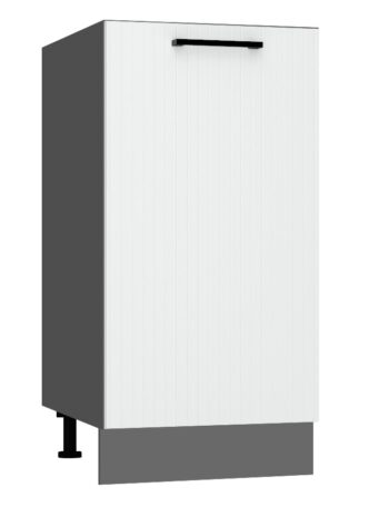 Kuchyňa ATENA je štýlový a atraktívny nábytok v retro štýle. Kuchyňa je kombináciou minimalizmu, modernosti a klasickej elegancie v jednej podobe.Korpus nábytku je vyrobený zo 16 mm hrubej LTD dosky. Predné dvierka sú z MDF dosky s hrúbkou 16 mm. Sú potiahnuté PVC fóliou. Dolná kuchynská skrinka je v bielej farbe v matnom prevedení.Rozmery (š,v,h): 40 x 82 x 52,4 cm.Súčasťou je sokel v šedej farbe a nožičky.Pracovná doska a úchyty nie sú v cene. Je potrebné ich doobjednať.Dodávame v demontovanom stave.