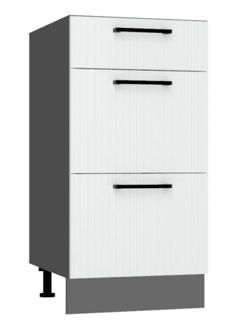 Kuchyňa ATENA je štýlový a atraktívny nábytok v retro štýle. Kuchyňa je kombináciou minimalizmu, modernosti a klasickej elegancie v jednej podobe.Korpus nábytku je vyrobený zo 16 mm hrubej LTD dosky. Predné dvierka sú z MDF dosky s hrúbkou 16 mm. Sú potiahnuté PVC fóliou. Dolná kuchynská skrinka je v bielej farbe v matnom prevedení.Rozmery (š,v,h): 40 x 82 x 52,4 cm.Súčasťou je sokel v šedej farbe a nožičky.Pracovná doska a úchyty nie sú v cene. Je potrebné ich doobjednať.Dodávame v demontovanom stave.