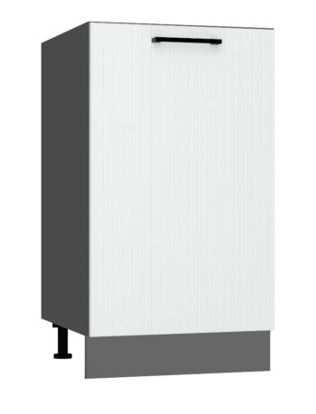 Kuchyňa ATENA je štýlový a atraktívny nábytok v retro štýle. Kuchyňa je kombináciou minimalizmu, modernosti a klasickej elegancie v jednej podobe.Korpus nábytku je vyrobený zo 16 mm hrubej LTD dosky. Predné dvierka sú z MDF dosky s hrúbkou 16 mm. Sú potiahnuté PVC fóliou. Dolná kuchynská skrinka je v bielej farbe v matnom prevedení.Rozmery (š,v,h): 45 x 82 x 52,4 cm.Súčasťou je sokel v šedej farbe a nožičky.Pracovná doska a úchyty nie sú v cene. Je potrebné ich doobjednať.Dodávame v demontovanom stave.