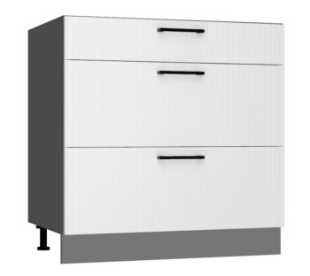 Kuchyňa ATENA je štýlový a atraktívny nábytok v retro štýle. Kuchyňa je kombináciou minimalizmu, modernosti a klasickej elegancie v jednej podobe.Korpus nábytku je vyrobený zo 16 mm hrubej LTD dosky. Predné dvierka sú z MDF dosky s hrúbkou 16 mm. Sú potiahnuté PVC fóliou. Dolná kuchynská skrinka je v bielej farbe v matnom prevedení.Rozmery (š,v,h): 80 x 82 x 52,4 cm.Súčasťou je sokel v šedej farbe a nožičky.Pracovná doska a úchyty nie sú v cene. Je potrebné ich doobjednať.Dodávame v demontovanom stave.