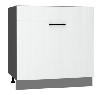 Kuchyňa ATENA je štýlový a atraktívny nábytok v retro štýle. Kuchyňa je kombináciou minimalizmu, modernosti a klasickej elegancie v jednej podobe.Korpus nábytku je vyrobený zo 16 mm hrubej LTD dosky. Predné dvierka sú z MDF dosky s hrúbkou 16 mm. Sú potiahnuté PVC fóliou. Dolná kuchynská skrinka je v bielej farbe v matnom prevedení.Rozmery (š,v,h): 80 x 82 x 52,4 cm. Skrinka je určená kuchynský drez.Súčasťou je sokel v šedej farbe a nožičky.Pracovná doska a úchyty nie sú v cene. Je potrebné ich doobjednať.Dodávame v demontovanom stave.