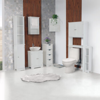 S kolekciou ATENE NEW si zariadite kúpeľňu ako z katalógu. Bielym elegantným prevedením a jemnými líniami si získa Vaše srdcia. Rozmery skriniek sú (ŠxHxV): šuplíková komoda (30x30x81,5 cm), skrinka pod umývadlo (50x25x60 cm), polička (17x17x80,5 cm), skrinka nad WC (65x22,5x155 cm), skrinka so…