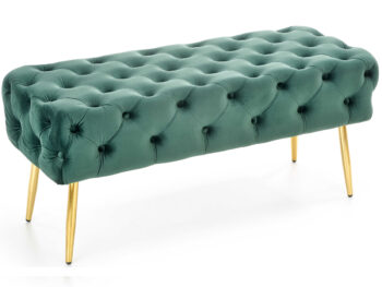 Čalúnená lavica do predsiene Athena je elegantným a praktickým doplnkom do každej domácnosti. S tmavozelenou látkovou potahom a zlatými kovovými nožičkami pridáva moderný vzhľad do interiéru. Je ideálna na celoročné použitie.