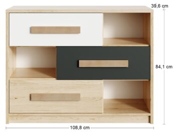 S kvalitným a moderným nábytkom Aurin vyskladáte pracovňu či študentskú izbu presne podľa Vašich predstáv. Komodu so zásuvkami AURIN CH-1100-3DR musíte mať aj vy! Jej rozmery sú (ŠxHxV): 108,8x39,6x84,1 cm. Jej nezvyčajný dizajn nezostane bez povšimnutia. Zásuvky sa môžu pochváliť…