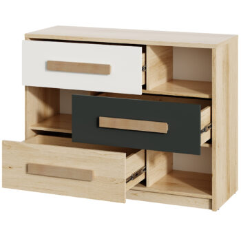 S kvalitným a moderným nábytkom Aurin vyskladáte pracovňu či študentskú izbu presne podľa Vašich predstáv. Komodu so zásuvkami AURIN CH-1100-3DR musíte mať aj vy! Jej rozmery sú (ŠxHxV): 108,8x39,6x84,1 cm. Jej nezvyčajný dizajn nezostane bez povšimnutia. Zásuvky sa môžu pochváliť…