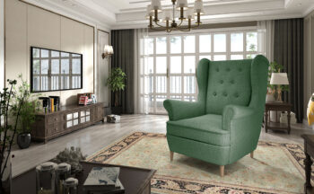 Luxusné celočalúnené kreslo (ušiak) AVEIRO 1F je vhodné pre vybavenie moderných interiérov. Tento elegantný kúsok s prvkami retro štýlu bude dokonalými doplnkom Vašej obývačky, haly alebo pracovne. Unikátny dizajn mu dodávajú elegantné lakťové opierky, štýlové prešívanie operadlovej časti…