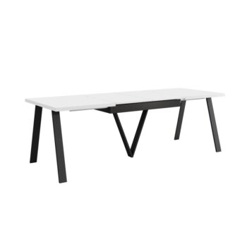Rozkladací jedálenský stôl Aveny 140/290 v elegantnej kombinácii bielej a čiernej farby je ideálnym riešením pre moderné interiéry. Tento stôl, vyrobený z kvalitného MDF materiálu a kovu, ponúka nielen štýlový vzhľad, ale aj praktickosť vďaka svojej rozkladacej funkcii.