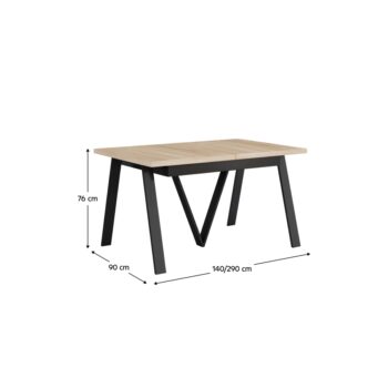 Rozkladací jedálenský stôl Aveny 140/290 v elegantnom farebnom prevedení dub sonoma a čierna je ideálnym riešením pre moderné interiéry. Tento stôl, vyrobený z kvalitného MDF materiálu v kombinácii s kovom, ponúka nielen štýlový vzhľad, ale aj praktickosť a funkčnosť.