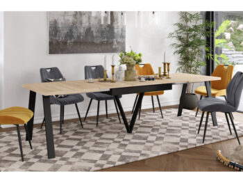 Rozkladací jedálenský stôl Aveny 140/290 v elegantnom farebnom prevedení dub sonoma a čierna je ideálnym riešením pre moderné interiéry. Tento stôl, vyrobený z kvalitného MDF materiálu v kombinácii s kovom, ponúka nielen štýlový vzhľad, ale aj praktickosť a funkčnosť.
