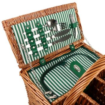 Arôme Piknikový koš pre 4 osoby Zelené pruhy, 48 x 33 x 25 cm