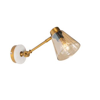 Art Deco nástenná lampa bronzová s mramorom a jantárovým sklom - Nina