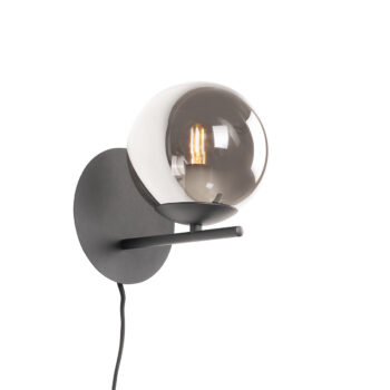 Art Deco nástenná lampa čierna a dymové sklo - Flore