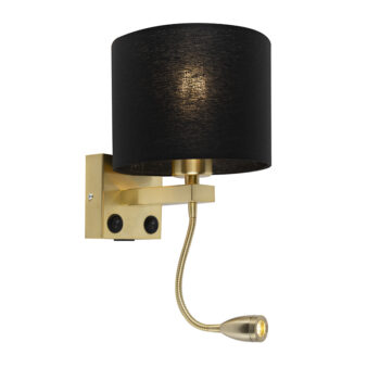 Art Deco nástenná lampa zlatá s USB a čiernym tienidlom - Brescia