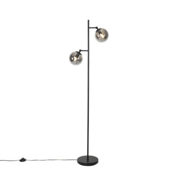 Art Deco stojaca lampa čierna s dymovým sklom 2-svetlo - Pallon