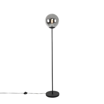 Art Deco stojaca lampa čierna s dymovým sklom - Pallon