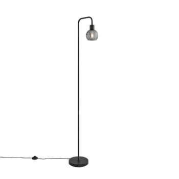 Art Deco stojaca lampa čierna s dymovým sklom - Vidro