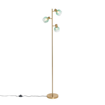 Art Deco stojaca lampa zlatá so zeleným sklom 3-svetlo - Vidro