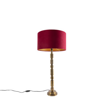 Art Deco stolná lampa bronzová 35 cm s tienidlom z červeného zamatu - Torre