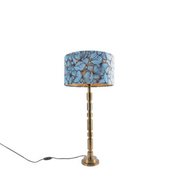 Art Deco stolná lampa bronzová 35 cm tienidlo motýlí vzor - Torre