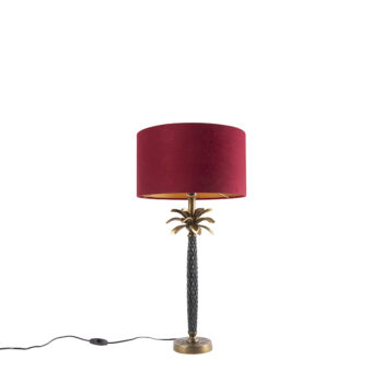 Art Deco stolná lampa bronzová s červeným zamatovým tienidlom 35 cm - Areka