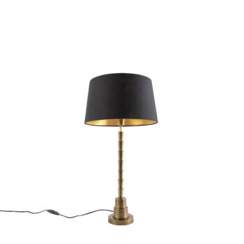 Art Deco stolná lampa bronzová s čiernym bavlneným tienidlom 35 cm - Pisos