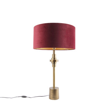 Art Deco stolná lampa bronzová s tienidlom z červeného zamatu 50 cm - Diverso