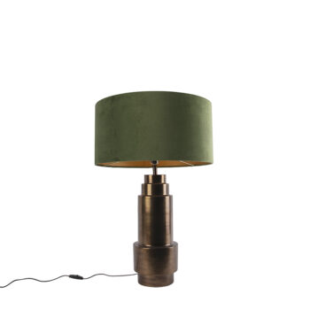 Art Deco stolná lampa bronzová s tienidlom z velúru zelená so zlatom 50 cm - Bruut