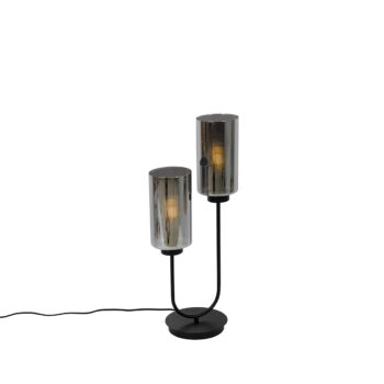Art Deco stolná lampa čierna s dymovým sklom 2-svetlo - Laura