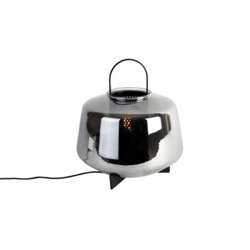 Art Deco stolná lampa čierna s dymovým sklom 30 cm - Kevin
