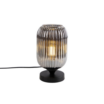 Art Deco stolná lampa čierna s dymovým sklom - Banci