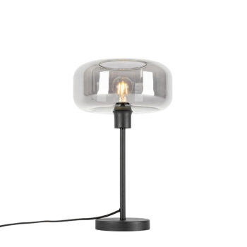 Art Deco stolná lampa čierna s dymovým sklom - Bizle