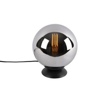 Art Deco stolná lampa čierna s dymovým sklom - Pallon