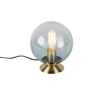 Art Deco stolná lampa mosadz s modrým sklom - Pallon