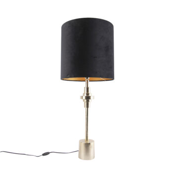 Art Deco stolná lampa zlatá s čiernym zamatovým tienidlom 40 cm - Diverso