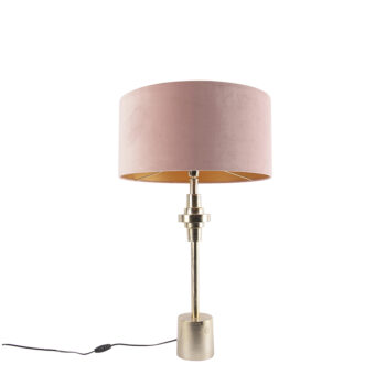 Art Deco stolná lampa zlatý zamatový tienidlo ružový 50 cm - Diverso