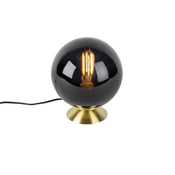 Art Deco stolová lampa mosadz s čiernym sklom - Pallon