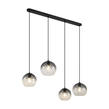 Art Deco závesná lampa čierna s dymovým sklom obdĺžniková 4-svetlá - Bao