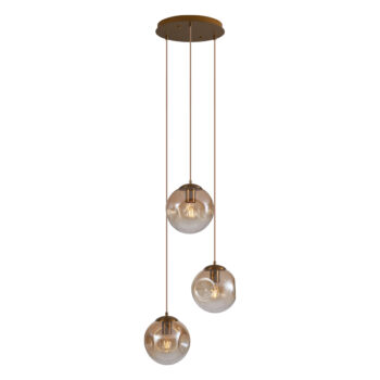 Art Deco závesná lampa mosadzná s jantárovým sklom 3-svetlá - Douglass