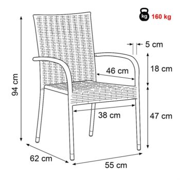 Autronic Záhradná stolička, kov, polyratan, sivá, AZ C-S2114 GREY