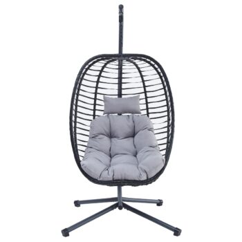 Autronic Závěsné křeslo, kov, polyratan, šedá, AZ-V1289 GREY