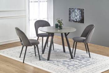 Okrúhly jedálenský stôl BALROG je aj napriek svojej jednoduchosti štýlový a elegantný. Svojim dizajnom skvele zapadne do moderného, ale aj klasického interiéru. Vrchná doska stola je vyrobená z lakovanej MDF v prevedení svetlosivá a je postavená na štyroch pevných nohách vyrobených z práškovo…